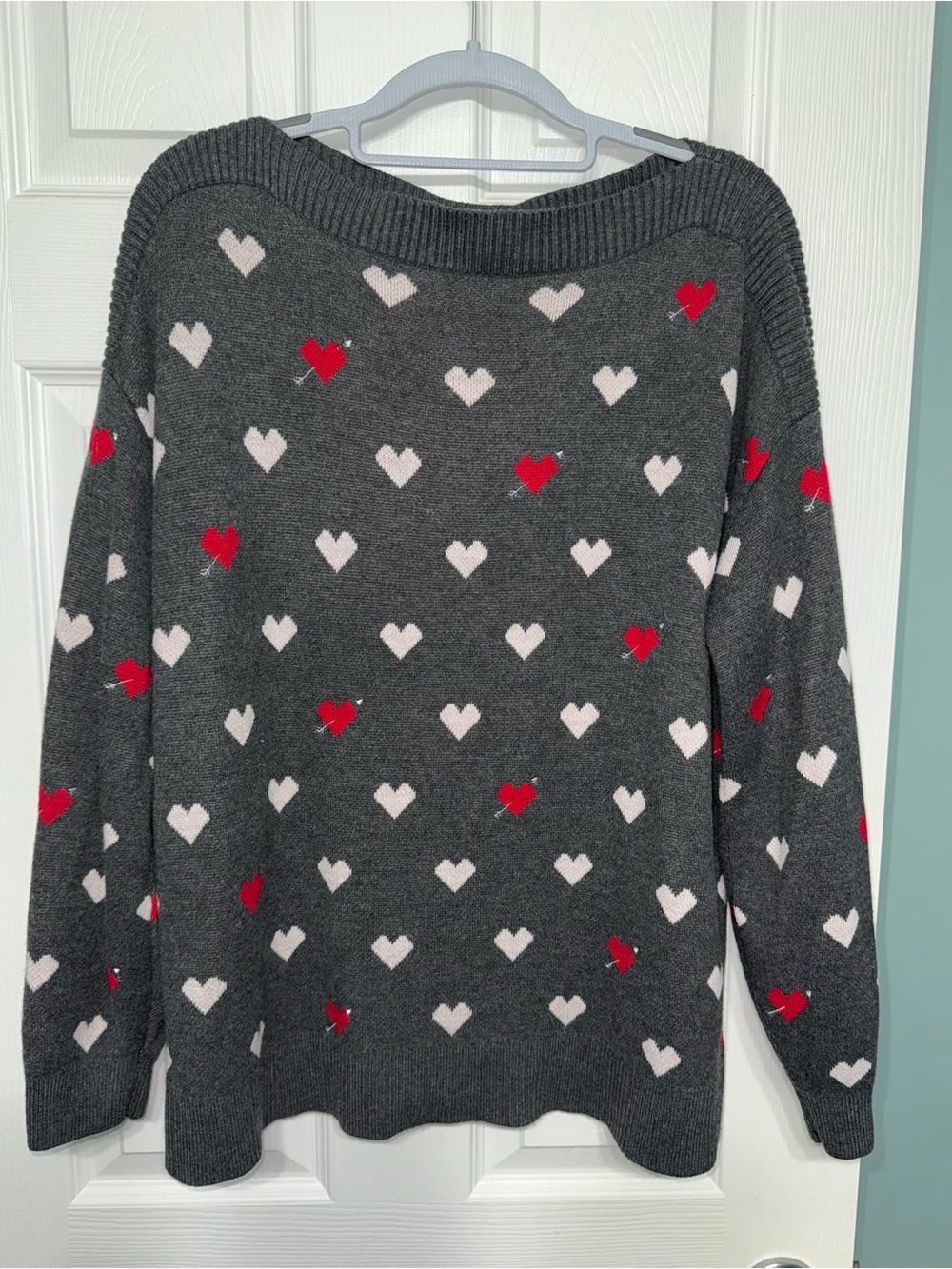 LOFT Charcoal Crewneck Sweater with Hearts
